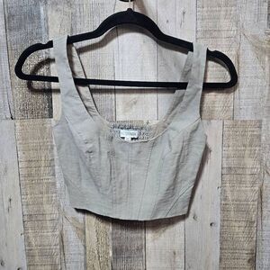Intermix Beige Smocked Corser Bustier Crop Top 00 Designer Luxury